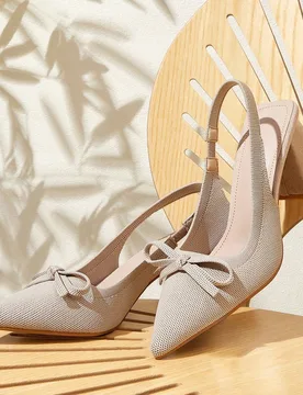 Zapatos de tacón grueso con punta puntiaguda y correa trasera de tela para mujer, de cuero sintético (PU), adecuados para ir al trabajo, citas, fies - Shein - FashionsVida