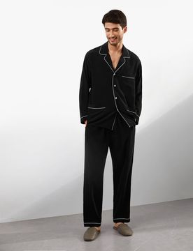 Pyjama De Soie Classique Piping, Coupe Décontractée 18 Momme Soie Conçu Pour La Beauté Une Meilleure Peau Pyjama L