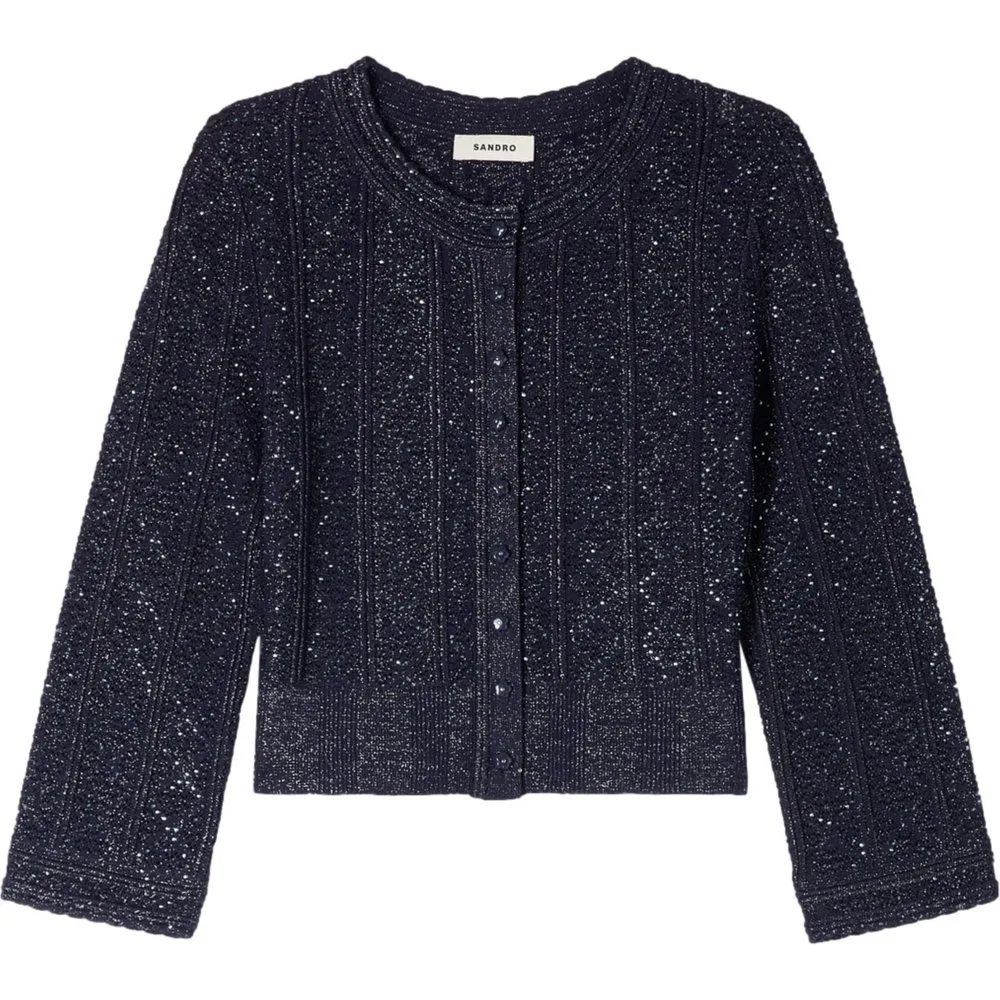 Cárdigan de punto de mujer corto con strass y textura - sandro - FashionsVida