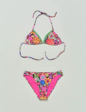 Bikini a triangolo in tessuto stretch a fantasia crochet multicolor - 4giveness - FashionsVida