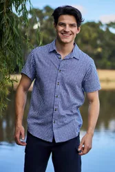 Weekender' Mens Short Sleeve Shirt 100% Cotton Lightweight Breathable Top Navy - Size Small
