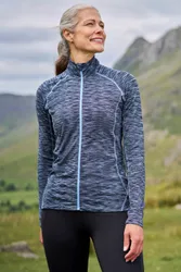 Bend & Stretch' Womens Full Zip Midlayer Stretchy Lightweight Quick Dry Jumper Dark Blue - Size 8 Uk