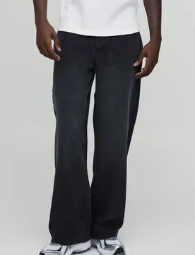 Mens Basic Baggy Fit Jeans - Black Cotton - Size 34 Short - boohooMAN - FashionsVida