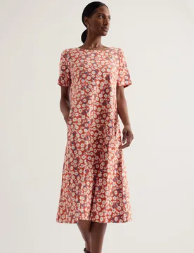 Jersey Floral Midi T-Shirt Dress Orange Mix female - Seasalt cornwall - FashionsVida