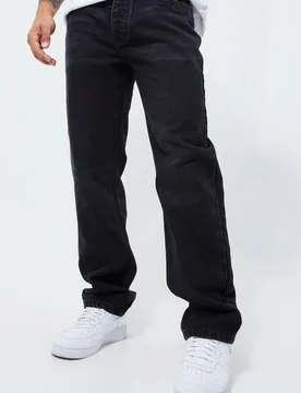 Men's Essential Relaxed Fit Jeans Charcoal Size 36R Charcoal 36R - boohooMAN - FashionsVida