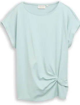 Camiseta de manga corta de mujer con cuello redondo y diseño liso con frunce en lateral inferior - Tom Tailor - FashionsVida
