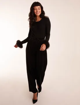 Sparkling Velour Wide Leg Trousers - L / BLACK - female - Blue Vanilla - FashionsVida