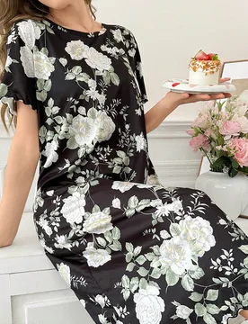 Vestido largo de manga corta con estampado floral, perfecto para el verano, Moo Moo - Shein - FashionsVida