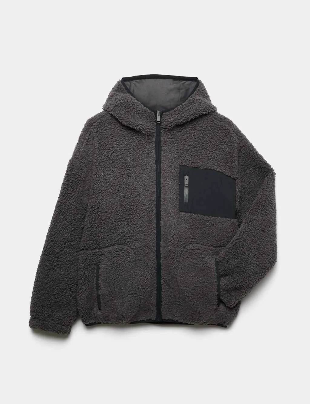 Borg Zip Through Jumper (6-16 Yrs) Grey male - M&S - FashionsVida