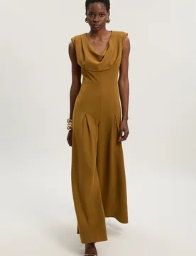 Womens Tailored Drape Wide Leg Jumpsuit - Gold - Size 6 Uk - Karen millen - FashionsVida