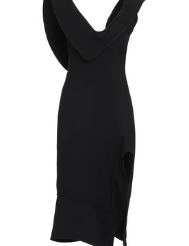 Cotton Blend Midi-Dress with Back V-Neck and Side Slit
