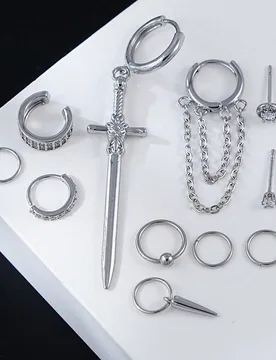 Piezas Conjunto de aretes de gota góticos para mujeres, 6 piezas Aros con picos plateados y pendientes de cartílago con circonita cúbica apilables - Shein - FashionsVida