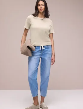 Kurzarm Shirt mit Strukturstreifen female Beige - Street One - FashionsVida