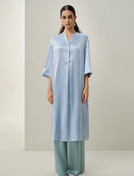 Tunique Modeste en Soie Stretch Élégante Manches Mi-longues XS