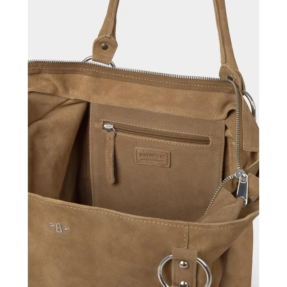 Bolso shopper de mujer de cuero con aros - Brownie - FashionsVida