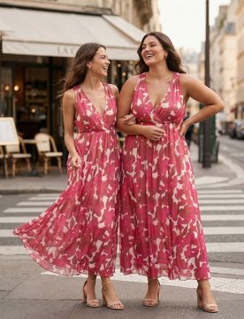 Abito midi svasato con scollo halter - multicolor