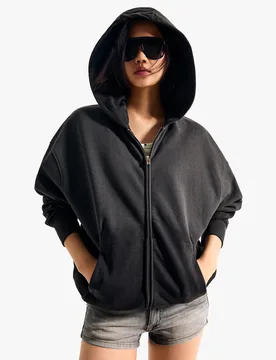 Sweat Zippé À Capuche Oversize Xs Gris Foncé - Bershka - FashionsVida
