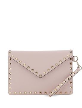 Rockstud Grained-Leather Clutch Pouch