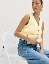 Cropped Waistcoat Soft Yellow female