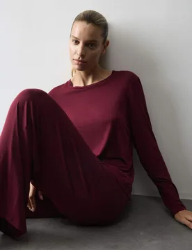 Modal Rich Long Sleeve Pyjama Top Dark Claret female - Autograph - FashionsVida