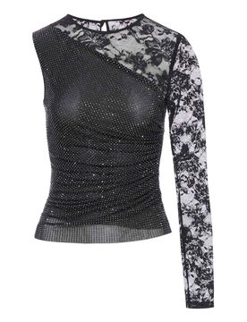 Top Con Strass E Maniche In Pizzo