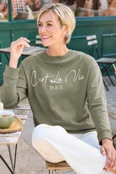 Women's Printed Sweatshirt in Light Khaki Size: 16 - Light Khaki - Size: 16