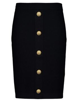Style Mini Skirt with 5 Coin-Style Golden Buttons and Double Zip Back