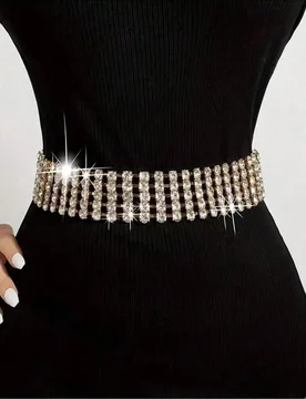 Pieza Cadena de cintura con cristales de nuevo estilo, accesorio de cinturón de lujo de moda para el atuendo de mujer en viajes, verano, escuela, oto - Shein - FashionsVida