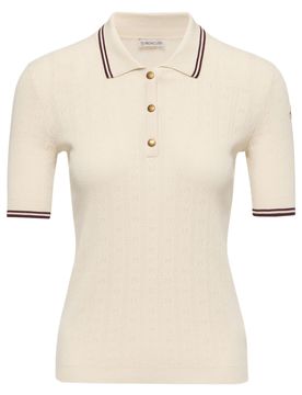 ColTher Short Sleeve Button-Front Knit Logo Pattern Top