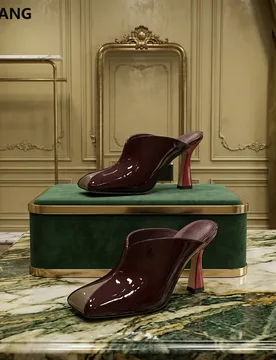 Square Toe Patent Leather Mules for Women, Chunky High Heel Slippers, Comfortable Slip-On Dress Shoes for Party, Office - Aliexpress - FashionsVida