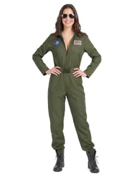 Flugzeugpilot-Kostüm für Damen grün - female
