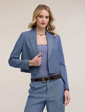 Chaqueta de mujer corta mezcla de lino cuello con solapas frontales - Motivi - FashionsVida