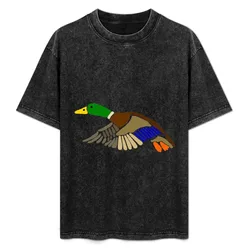 Cool Artistic Mallard Duck in Flight Art T-Shirt Basic Daily Outfit Short Sleeve Tee
