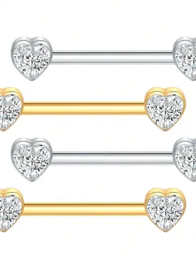 Pieza Anillo de pezón de titanio con doble corazón de circonita, barra de pezón con rosca interna, joyería para piercings - Shein - FashionsVida
