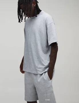 Men's Sport Seam Detail Oversized T-Shirt & Baggy Short Set Grey Marl Size Large Grey Marl L - boohooMAN - FashionsVida