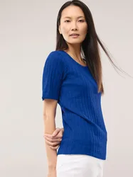 Baumwollshirt Rippenstruktur, normale Größen, Farbe Blau, 40, Damen