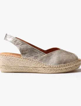 Bernia Womens Espadrille Platinum - Silver Leather - Size Uk 5 - Toni Pons - FashionsVida