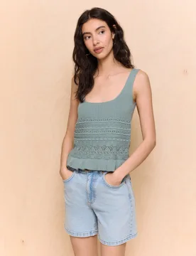 Top tipo crochet volante bajo de mujer - Easy Wear - FashionsVida