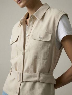 Camicia senza maniche con viscosa e misto lino - beige