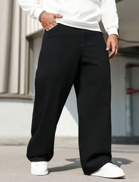 Jeans casuales de unicolor con bolsillo en diagonal para hombres de talla grande, otoño - Shein - FashionsVida