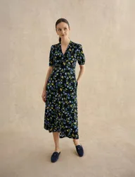 Floral V-Neck Midi Tea Dress Navy Mix female