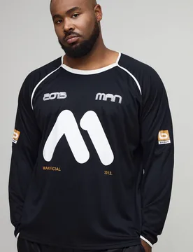 Men's Plus Oversized Moto Print Raglan Sports Top Black Size 3X-Large Black 3XL - boohooMAN - FashionsVida