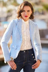 Single-breasted Boucle Jacket - Blue - Size: 10