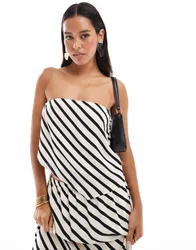 Womens Co-Ord Striped Satin Scarf Top Black And Cream - Multicolour - Size Large