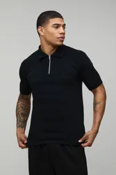 Herren Muscle Fit Soft Touch Strick-Poloshirt Black Größe Medium
