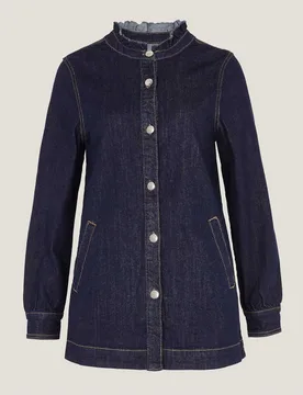 Denim Frill Collar Longline Jacket Indigo female - Monsoon - FashionsVida