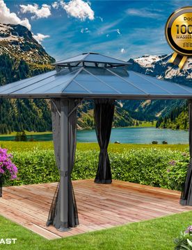 Alu Pavillon PAGODE 3,5x3,5m dunkelgrau mit Moskitonetz