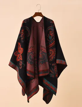 Autumn Winter New Street Geometric Lattice Flower Pattern Imitation Cashmere Warm Shawl Cloak Women Poncho Capes Black - Aliexpress - FashionsVida