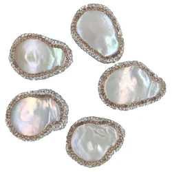 PCS Freshwater White Pearls Connector Beads Pave Rhinestone Pearl Spacer Beads