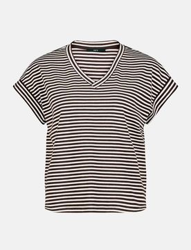 Gestreiftes T-Shirt mit V-Ausschnitt Mehrfarbig 40